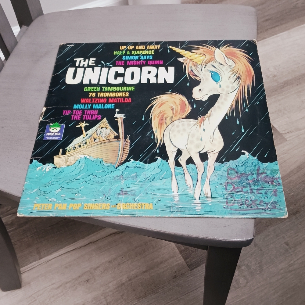 Source Unknown Vinyl Record with Blue and White Cover